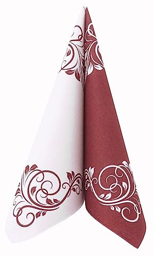 APARTina Servietten Ornamente 40x40 cm stoffähnlich Airlaid, stoffähnliche Hochzeitsservietten Serviette Hochzeit Einwegserviette 50 Stück - BELLISSIMA bordeaux