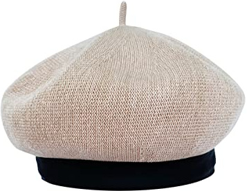 JOYHY Damen Leinen Sommer Atmungsaktiv Stricken Französisch Baskenmütze Hüte Beige