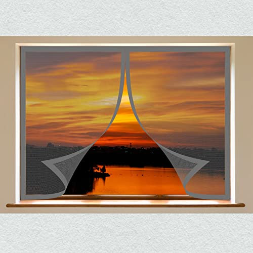 Insektenschutztür Fliegenschutz 135 x 90 cm Fliegengitter Für Fenster In Verschiedenen Größen Auswählbar Magnet Fliegengitter Für Alle Universalfenster, Grau
