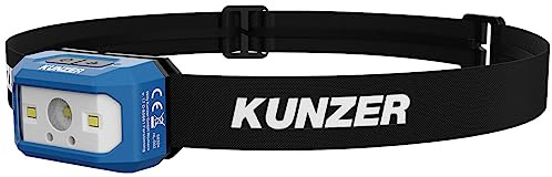 Kunzer HL-002 Stirnlampe, LED-Technik und Sensorfunktion, 3 Modi, 5h | Kopfleuchte, 120-300 lm Lichtstärke, bis Leuchtdauer, Gewicht: 88g, Weitwinkel: 240 lm oder Spot: 120 lm