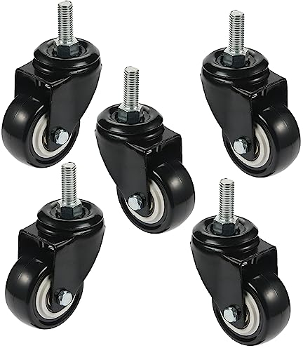 Lot de 5 roulettes pivotantes sûres pour tous les sols, en caoutchouc (y compris le bois dur), protection du sol, remplacement parfait pour tapis de bureau, M8 x 25 mm