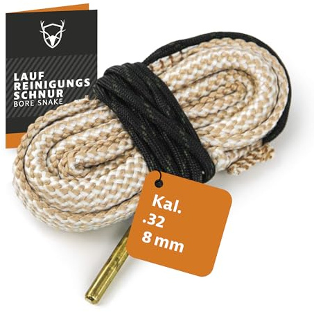 Boresnake .32, 8 mm, 8 x 57, 8 x 57, IRS, 8 x 57, mus, 8 x 60 S, 8 x 68 S, löparrengöringslina med bronsborste – bore snake, löparrengörare, gevär – rengöringssnöre, vapenrengöring