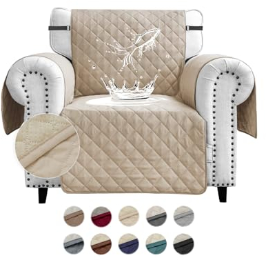 FIGOOO Funda de Sofá Impermeable 1 Plaza Antideslizante con Correas Elásticas Protector para Sofá Acolchado para Mascotas Perros Gatos,Beige
