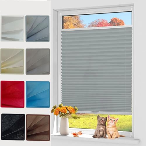 Premium Plissee Faltrollo 25 x 60 cm Blickdicht Easyfix lichtdurchlässig Jalousie Plisseerollo Faltrollo Rollo Rollo für Fenster & Tür für Fenster, Hellgrau