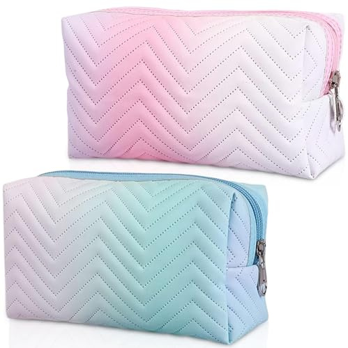 2 stycken gradient kosmetikväska, bärbara kosmetikväskor, resetoalettväska, necessär make-up, vattentät sminkväska, färggradient, för flickor och kvinnor arrangörer, resor, 2 färger, Färggradient blå,