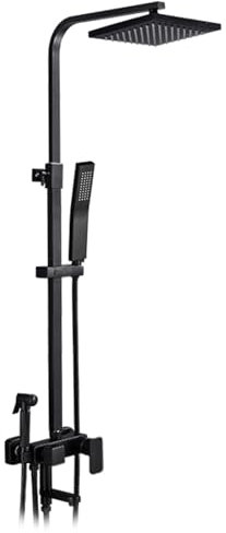 BiaoTeng Colonne De Douche Pour Baignoire Avec Mitigeur noir Murale Reglable En Hauteur Monocommande Ensemble De Douche Avec Mitigeur, noir