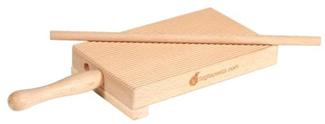 Rigagnocchi in legno o Tagliere riga garganelli e gnocchi con Fermo e piccolo Mattarello - 18x26 cm