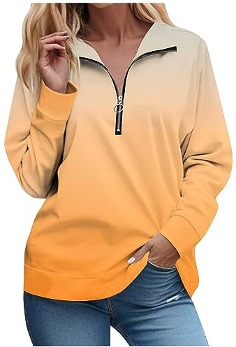 Longpullover Für Damen Fellweste Damen Longbluse Damen Gefütterte Plüsch Pyjama Damen Coole Sachen Für Teenager Mädchen Pullover Damen Lang Damen Pullover Elegant Sexy Oberteil Damen（1-Orange,L）