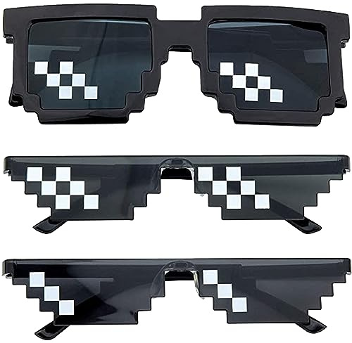 Xrten 3 pares de gafas de mosaico de píxeles, gafas divertidas de Thug Life, gafas de sol unisex, accesorios de fiesta para niños y adultos (negro)