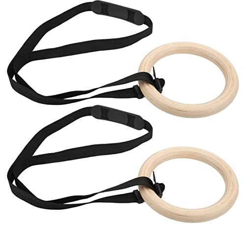 1 Paar Gymnastikringe Wooden Gymnastic Rings Geschwungenen Holzturnringen mit Verstellbaren Schnallenriemen, 150KG Tragkraft, Fitnessringe Turnringe fuer Kinder, Erwachsene, Anfaenger, Profis