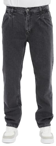 CEDY DENIM - Baggy Jeans Herren Loose Fit Retro Hosen Herren Regular Straight Cut Plissee Stil Jeanshose CD354 (33W/32L Anthrazit)