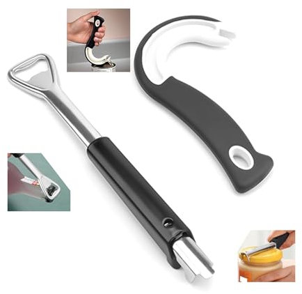 HJIAMA 2 Piezas Abrelatas, 22,5 cm Abrebotellas Inoxidable, con Mango Antideslizante, Ajustable Abridor de Latas Manual, para Diferentes Tamaños Formas Tapas Botellas