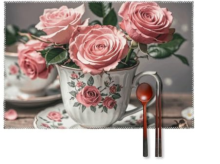 Set di 6 tovagliette romantiche in stile shabby chic, lavabili e resistenti al calore, in tessuto, per cucina, sala da pranzo, feste, decorazione per interni, 30 x 45 cm