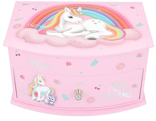 Depesche 13203 Ylvi - Piccolo portagioie in Rosa, con Motivo e Motivo a Unicorno, portagioie con Coperchio a Cerniera e Specchio