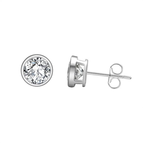 HeyMeili Pendientes Diamante de Botón con Circonitas para Mujer en Plata de Ley 925, 6mm