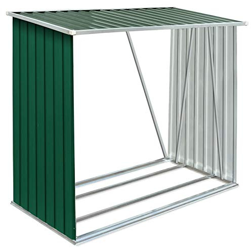 Gecheer Legnaia per Esterno, Struttura Stabile con Tubi Laterali e Tetto Inclinato 163x83x154 cm in Acciaio Zincato, Capanna per Legna da Ardere per Giardino