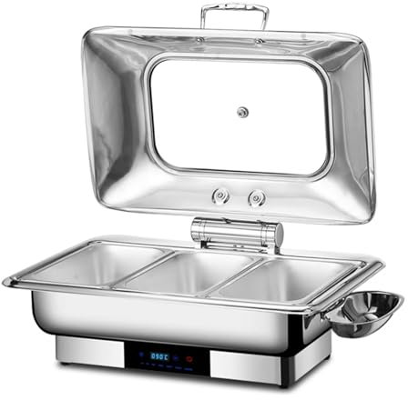 Scaldavivande Elettrico Professionale 304 Acciaio Inox Idraulico Chafing Dish all in One Touch Control Elettrico Scaldavivande da Cucina per Party, Catering(13.5L/3)