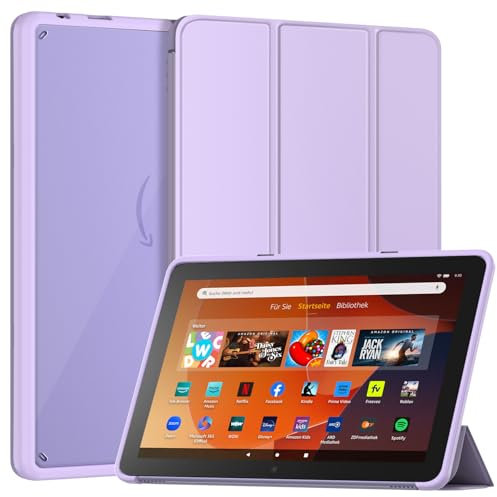 Amazon Fire HD 10 Tablet Hülle (Nur 13. Gen, 2023),Nicht für Sony TCL,Patamiyar Slim PU Leder Dreifach Faltbare Ständer Clear Rückseite Hülle für Fire HD 10 Kids&Kids Pro Tablet,Auto Schlaf/Wach -Lila