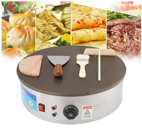 Crepera eléctrica con control de temperatura ajustable Base de cocción de acero inoxidable 403 para crepes, panqueques, tortillas,50cm/19.6in-Round