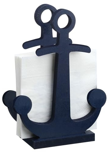 Reallnaive Vintage Wooden Nautical Anchor Napkin Holder Blue Freestanding Anchor Napkin Holder for Home Restaurant Wedding Supplies Party Decoration Table Decor Centerpiece