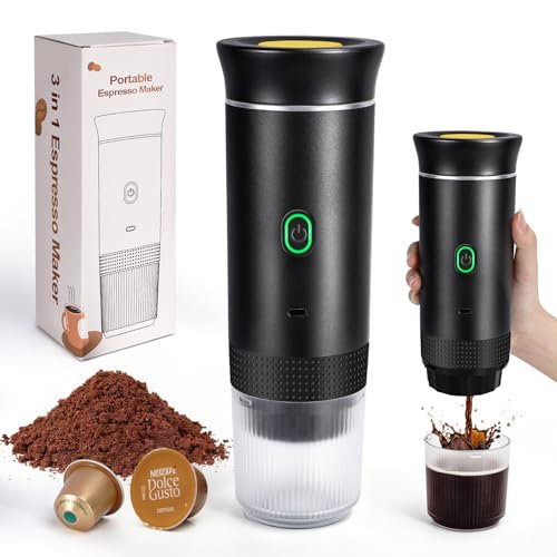 LAMA Electric Espresso Coffee Machine, Portable Coffee Maker, 3 In 1 Travel Coffee Maker, 4-6 min Self-Heating, Large Capsules, Small Capsules, Ground Coffee for Camping, RV, Office, Home Black