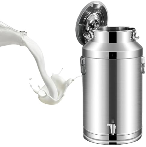 Adima 5L/9L/14L/18L Edelstahl Luftdichte Milchkanne Mit Deckel Und Hahn Milcheimer, Weineimer, Fass, Wassergetränkespender Milchkrug Transportkanne Edelstahlbehälter,5L