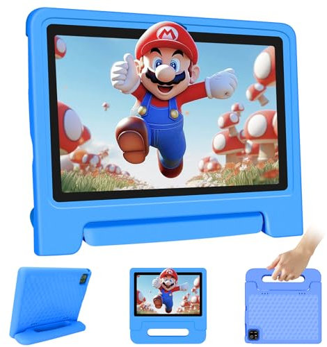 VNEIMQN Tablet per Bambini Android 14, con WiFi e Bluetooth, Doppia Fotocamera 10.1 Pollici HD, Octa-Core, 8GB RAM, 64GB ROM (1TB TF), Controllo Parentesco, Batteria 6000mAh (Blu)