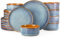 vancasso Onion Plates and Bowls Set, 18-Piece Mediterranean Style Stoneware Dinner Sets for 6 People, Reactive Glaze Crockery Set with Dinner Plates, Dessert Plate and Cereal Bowls, Blue Caramel