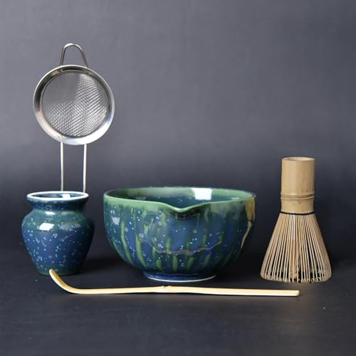 Echueuey 5 Stück Matcha-Set,ceremonial matcha-Matcha Set für Einsteiger,Handgefertigte Keramik Teeschale matcha