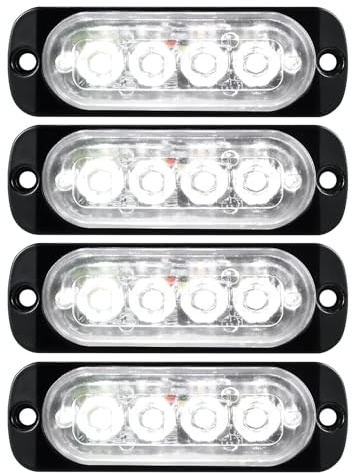 YOJZMA 4Pcs Luce stroboscopica emergenza, 4 LED bianca Luce lampeggiante | Montaggio a Superficie Luci segnalazione emergenza, 9 modalità, 12V-24V, per Veicoli Costruzione, Camion, Fuoristrada