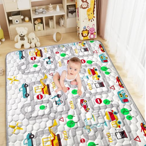 Aolso Baby Spielmatte, 150*200cm Baby Krabbelmatte, Baby Faltbare Spielmatte, Krabbeldecke für Baby, Kleinkind Aktivität Spielmatte, Rutschfest auf beiden Seiten für drinnen und draußen(Straßenauto)