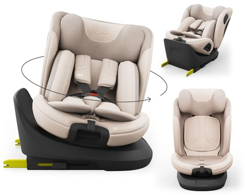 Kinderkraft I-GROW 2 PRO Kindersitz 0-36 kg, I-SIZE 40-150 cm, 360 grad drehbar, Kinderautositz mit Isofix station, FWF und RWF, Verstellbare Kopfstütze/Rückenlehne mit Liegeposition, Beige
