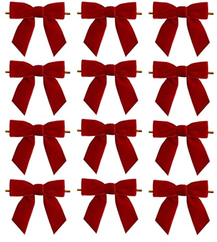 12Pcs Christmas Tree Bows,Velvet Bow Ribbon Ornaments Vintage Wreath Hanging Gift Decoration Large Garland,for DIY Crafts Indoor Kitchen Outdoor Wreaths Garland Holiday Party Xmas Decor (Red)