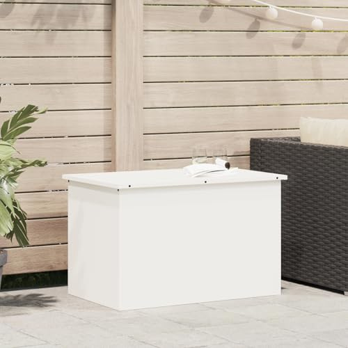 Gecheer Außenlagerbox Weiß 80 x 50.5 x 50 cm Kaltgewalzter Stahl, Kissenbox Outdoor Auflagenbox Belüftete Aufbewahrungsbox für Swimmingpool-Zubehör Spielzeug