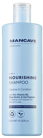 ManCave Shampoing 2-en-1 pour Hommes, 500ml | Au panthénol, huile d'argan & peptides d'avoine, Antipelliculaire, Tous types de cheveux
