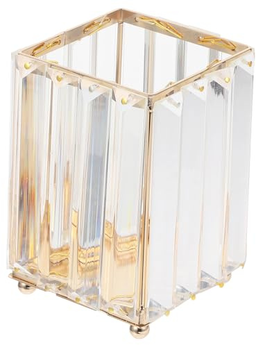 Beatifufu Crystal Makeup Brush Holder Cosmetic Storage Bucket Multifunctional Pen and Cosmetic Organizer for Vanity Bathroom Travel Gold Design