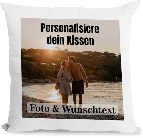 Personalisiertes Kissen 40x40 cm mit Foto & Kissenfüllung – Individuelles Fotokissen mit Bild – Personalisiertes Geschenk für Frauen, Männer & Freundin – Dekokissen & Kuschelkissen, Weiß/Weiß