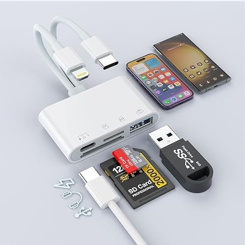 Lector de tarjetas USB C Lightning SD TF, lector de tarjetas de memoria 4 en 2 para iPhone 15/iPad/Mac/portátil, adaptador de tarjeta de cámara digital de doble conector con SD+TF+USB OTG + USB C