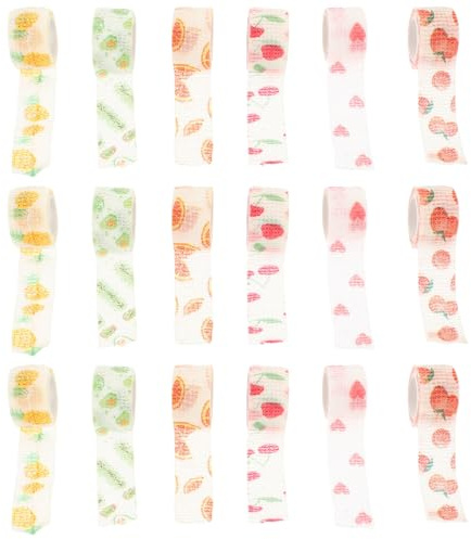 HONITANO 18 Rolls Wrap with Cartoon Fruit Design Self-Adherent Bandage for Dogs and Cats Breathable Uniform Pressure for Wound Care Sprains and Paw Protection