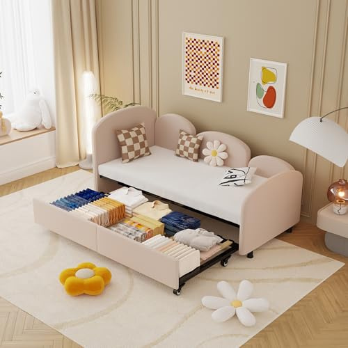XPSSJMU Tagesbett (Einzelbettgröße) mit Schubladen, Samtbezug, modernes Schlafsofa-Gestell für Wohnzimmer, Jugendzimmer, Schlafzimmer, moderner Stil