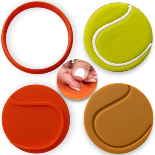 Premium Game Set Match Tennis Ball Textured Cookie Cutter 3 Inch – 2-in-1 Cutter & Stamp with Handle – Dishwasher Safe, Durable & Easy Care