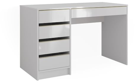 Vicco Schreibtisch Sherry, Weiß Hochglanz, 55 x 120 cm | mit Schubladen, geeignet als Arbeitsplatz für Homeoffice oder Studium