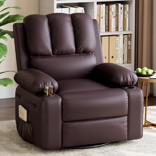 GarveeHome Oversized Recliner Chairs with Heat and Massage, Lazy Recliner Chair for Adults- Manual Chair with Cup Holder for Living Rooms, Bedrooms and Nurseries (Coffee)