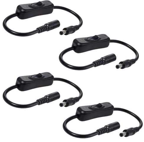 Silkwish 4X DC Kabel mit Schalter - 5,5x2,1mm DC Stecker Buchse Männlich zu Weiblich, Schwarz DC Verlängerungskabel mit Schalter für LED Streifen Überwachungskameras Netzwerkgeräte