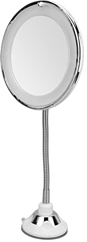 Akozon Specchio 10X con Ventose Specchio per Trucco Ingranditore 10X con Luce LED - Collo di Cigno Regolabile con Ventosa per l'home Office, Perfetto per la Bellezza e la Cura della