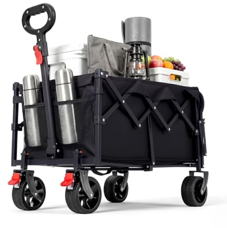 HAUSPROFI Carrello pieghevole da 100 l, portata 100 kg, adatto per fuoristrada, con freni, All-Terrain, tasca laterale e portabevande per esterni, campeggio, giardino e shopping