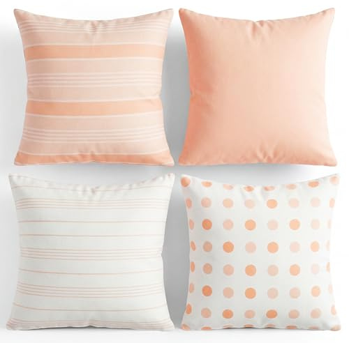 TIN DREAMS FACTORY | Pack de 4 Fundas de Cojín 45x45 cm Tonos Melocotón – Desenfundables y Lavables – Almohadones Modernos – Hechas en España – Decoración Hogar, Cama, Sofá, Sillón