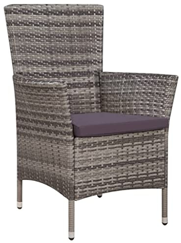 pokgdf Leicht zu reinigendes 3-TLG. Bistro-Set Poly Rattan Grau mit Stahlrahmen, Modernes Bistro-Set PE-Rattan inklusive Polsterkissen, Poly Rattan für den Außenbereich, wetterfeste