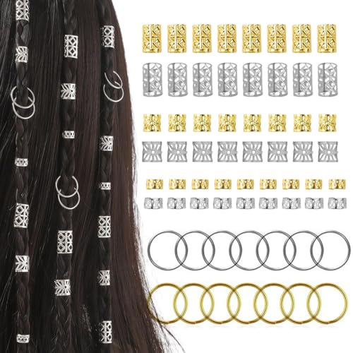MUNZE 160 Anelli Per Capelli, 80 Dorati & 80 Argento, Clip A Spirale Per Dreadlocks E Trecce, Accessori Decorativi Standard Per Uomini E Donne
