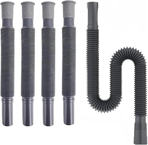 5 Pcs Collapsible Waste Water Pipe System for Caravan & Motorhome – Flexible Extendable Drain Hose Kit for Kitchen, Bathroom, Sink & Wash Basin – Plumbing Drainage Connectors, Grey